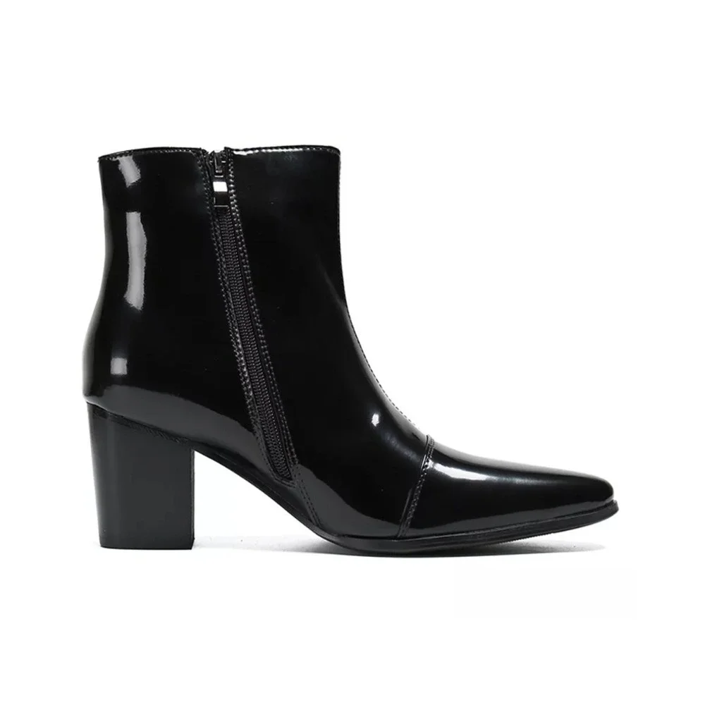 Santimon Mens Black US 9.5 Casual Patent Leather Chelsea Dress Boots Zipper on